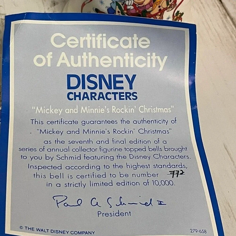 Vintage Mickey Mouse & Minnie Annual Collectible Annual Bell 1991 Schmid Disney